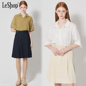 르샵 벨트 플리츠 미디 스커트