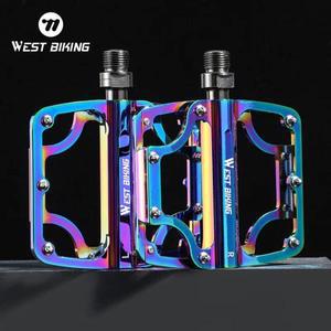 WEST BIKING-초경량 알루미늄 합금 소재 자전거 페달, 3 베어링, 로드 바이크 및 MTB 플랫 탈착식 미끄럼