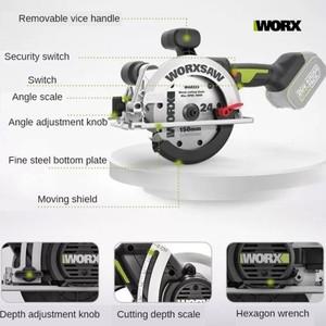 WORX 무선 원형 톱 브러시리스 모터  WU535X  140mm  45  90 도 목재 절단  Powershare 그린 배터리