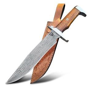 워록스 클럽 다마스쿠스 고정 칼날 칼집 - 캠핑과 생존을 위한 수공예 풀 탕 보위 나이프 - 프리미엄 강철 구조 - 칼집 포함