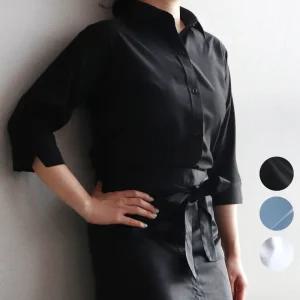 AGYS02 여성 블랙 화이트 블루 가벼운 7부 스판 셔츠 블라우스 매장 유니폼 단체