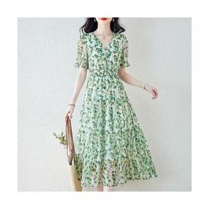 여성 트렌디 아이템 원피스 쉬폰 여름 브이넥 민트 그린 스커트 HT2