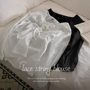 핫핑 [하객룩] 세린즈_긴팔ver 코튼레이스 스트링 블라우스