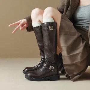 피카소 좋으니 편안한 여성용 통넓은 라운드 버클 클래식 롱부츠