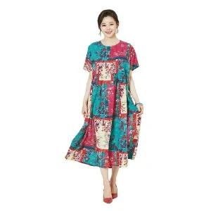 [NS홈쇼핑](강)여름꽃 조각 배색 반소매 원피스[35406326]