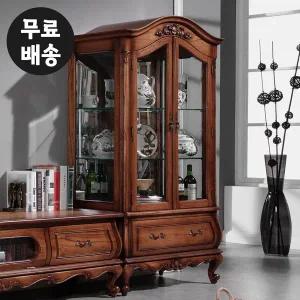 [벤티스가구]노엘 엔틱 장식장 원목 유리 진열장 거실 양주장 술 양주 위스키 장식장 양주 가구(840)