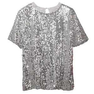 블링 반짝이 티셔츠 스팽글 루즈핏 의상 무대의상 넥 라운드 여자 반팔티 무대