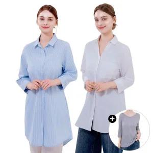 [NS홈쇼핑][보노보] 여성 루즈핏 린넨 롱 셔츠+루즈핏 베이직 티셔츠 세트..