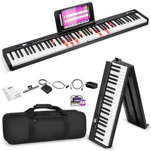 뱅고아 접이식 피아노 88 키 반가중 키보드 전기 휴대용 풀사이즈, 라이트 업 키, BT, USB MIDI, 서스테인 페달 및 초보자를 위한 핸드백