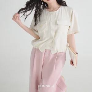 [보니제이]BONNIE J 여름 화이트버튼 심플 베이직 바팔 야상 똑