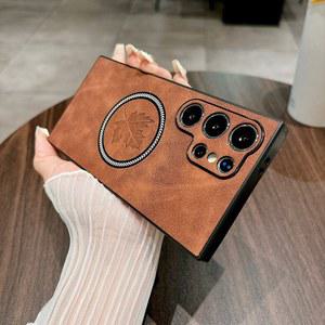 메이플 리프 마그네틱 케이스 갤럭시 S25 S24 S23 S22 S21 울트라 플러스 FE 노트 20 가죽 커버 풀 카메라 쉘 DS-FV