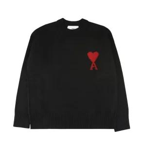 25FW 아미 UKS838 018 009 울 드 꾀흐 크루넥 스웨터 헤더 블랙 레드