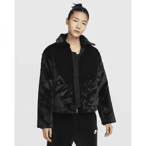 [나이키]스포츠웨어 에센셜 여성 루즈 프린트 인조 퍼 재킷 - 블랙화이트 - FV8020-010