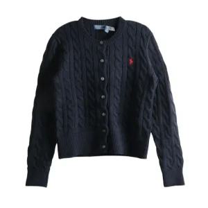 폴로 25FW 포니로고 자수 코튼 케이블 가디건 블루