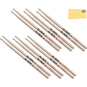 빅 퍼스 아메리칸 클래식 5A 우드팁 드럼스틱 - 오스틴 바자 광택 천이 포함된 6팩