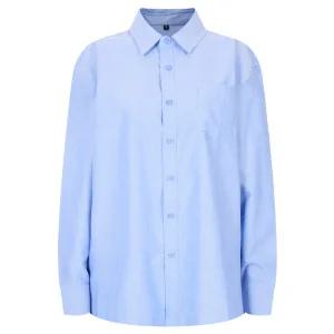 남여공용 카라넥 루즈핏 옥스퍼드 긴팔 남방 셔츠 INT-WBL-20828-블루