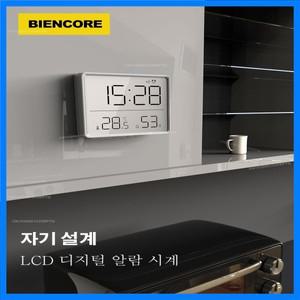 Biencore S68 자기 디지털 알람 시계 Lcd 대형 스크린 디스플레이 책상 시계 온도계 미터 습도 모니터 벽시