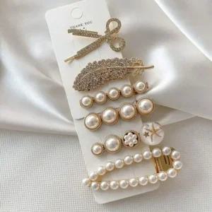 진주 6종세트 캐주얼 헤어핀 반묶음 필수템 앞머리 고 진주머리핀 리본핀 헤어집게핀