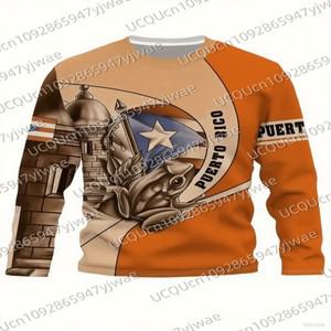 남성용 푸에르토리코 그래픽 프린트 크루넥 긴팔 캐주얼 탑 국기 봄 & 가을 티셔츠