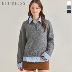 [블루레이스]셔츠 레이어드 배색 니트_BI5W1KT2091