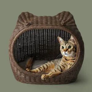 루마 라탄 펫하우스 강아지집 고양이 숨숨집 브라운 동굴집