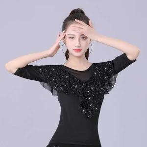 여성 라인댄스복 상의 무대의상 라틴댄스 스팽글