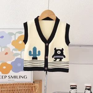 브이넥 니트 조끼 캐시미어 용 스웨터 아기용 어린이용 봄 가을 겨울 선인장 카디건 가디건 겉옷