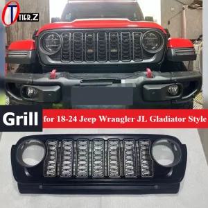 2018-2024 지프 랭글러 JL 글래디에이터 스타일 프론트 그릴 메쉬 라디에이터 그릴 커버 레이싱 디자인 자