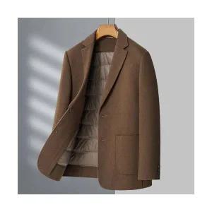 남성 멋쟁이 정장 자켓 겨울 모직 양면 오리털 패딩 안감 탈부착 코트 스포M4