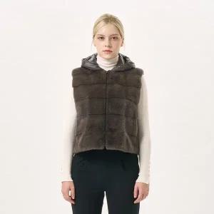 [진도모피](강남점)디테처블 구스 다운 후드 밍크 베스트 (CFV011)