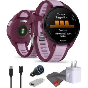 Garmin 가민 포러너 165 음악 GPS 실행 스마트워치 남녀용 피트니스 트래커 액세서리 번들 - 베리/라일락