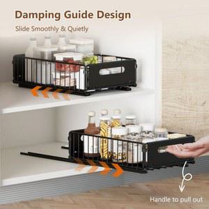 슬라이딩수납 2팩 풀아웃 캐비닛 정리함, 캐비닛용 금속 풀아웃 서랍, 무타공 접착식 슬라이드 아웃 서랍 선반 헤비 듀티