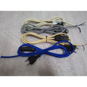 납작전선 2m AC 220 250V EU 전원 코드 스위치 패브릭 덮여 전력 케이블 DIY 테이블 램프
