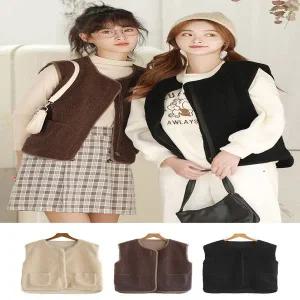 [콩심팥심]여자 뽀글이 조끼 겨울 방한 양털 쪼끼 레이어드 집업