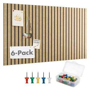 핀이 달린 벽용 코르크 보드, 48인치 x 24인치 슬랫 게시판 자체 접착식 블랙 베이스 핀 보드 | 사무실 홈 벽 장식용 맞춤형 펠트 타일 6팩