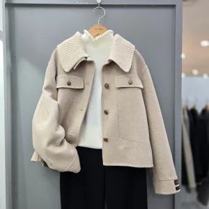 [무자크]캐시미어 핸드메이드 니트 카라 숏 자켓 MP8JK08