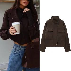 스웨이드 자켓 재킷 가죽 점퍼 겨울 세무 여성 파일럿 2025 가을 효과 루즈핏 캐주얼 시크 코트