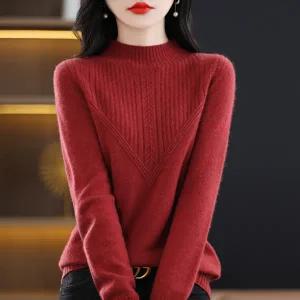 니트 조끼 가을 겨울 캐시미어 여성 여자 스웨터 100 울 긴팔 풀오버 두꺼운 이너웨어 모크넥 루즈