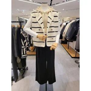 [파프리카](김해점)스트라이프 니트 솔리드 후드 배색 더블 여밈 니트 베스트 SK4OVA08