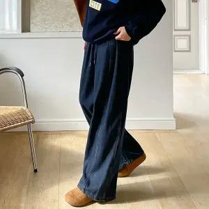 [핑크시슬리] 보일러 밍크 절개라인 와이드 밴딩 데님