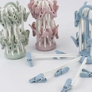 20집게 원형 빨래건조대 회전 접이식 베란다 실내 세탁물 말리기 이동식 양말건조대