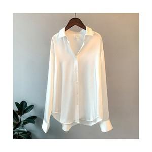 베이직 루즈핏 여성 새틴 카라 셔츠