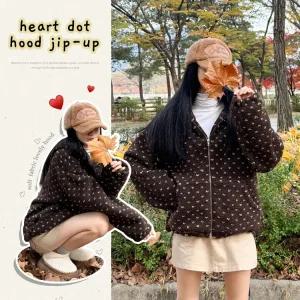 [핵따뜻/도트베어덤블] 귀욤 아방핏 하트도트패턴 양털 후리스 후드집업