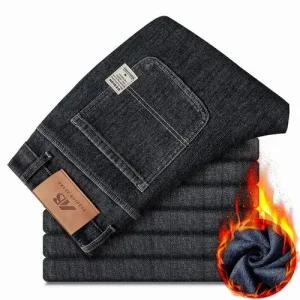 남성 슬림 겨울 일자핏 청바지 기모 도톰 9부 스트레이트 그레이 보온 바지 가을 분 힛템