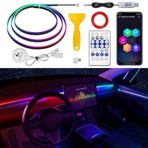 아크릴 인테리어 자동차 LED 스트립 라이트(60S 모션 센서 스위치 포함), 55.1인치 앰비언트 조명 키트, RGB 컬러 네온 LED 스트립 라이트