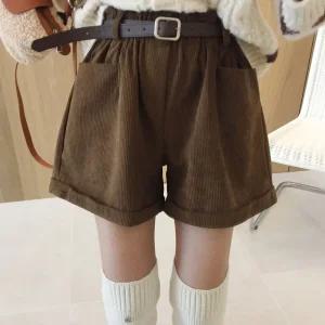 피너츠 하이웨스트 벨트세트 코듀로이 A라인 밴딩 겨울반바지 (2color)