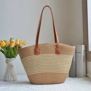 여름 라탄백 고급스러운 여성 토트백 사각라탄백 라탄백지퍼 빨대가방