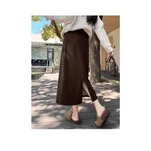 여자 정장 스커트 모직 가을 겨울 A라인 트임 힙업 롱 BE4