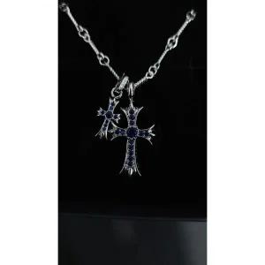 미국 크롬 하츠 목걸이 더블 크로스 다크 블루 스톤 트위스트 로프 체인 406419445629