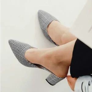 [S5AB3Z1]패턴 미들굽 펌프스힐 슬리퍼구두 구두